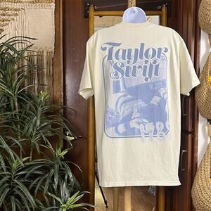 Taylor Swift Cream Short Sleeve Tee with Light Blue Graphic